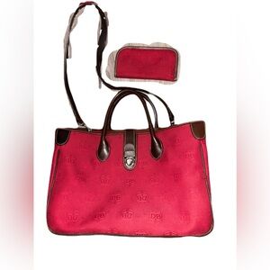 Dooney & Bourke Large tote Signature Monogram red canvas pattern w Eyeglass case